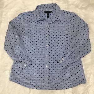 Karen Scott Women’s Blue White Checkered NavyBlue Polkadot Collared Shirt